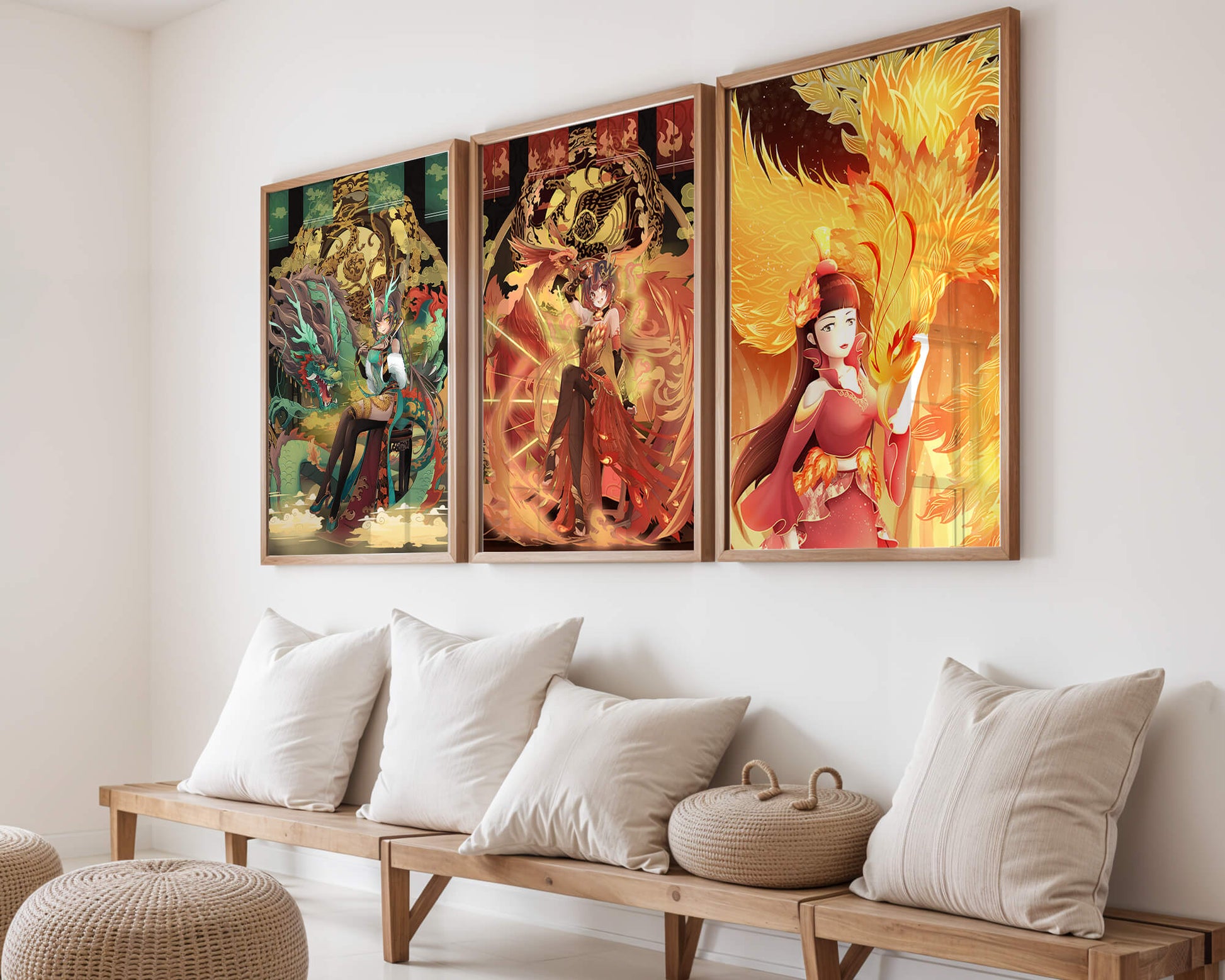 Fantasievolle Illustrationen mit mythologischen Motiven in leuchtenden Farben