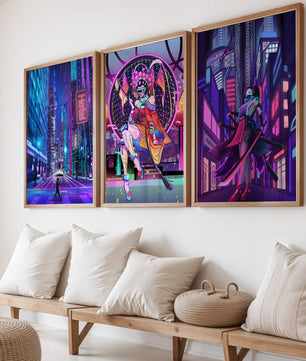 Neon-Futuristisches Triptychon rahmenlos