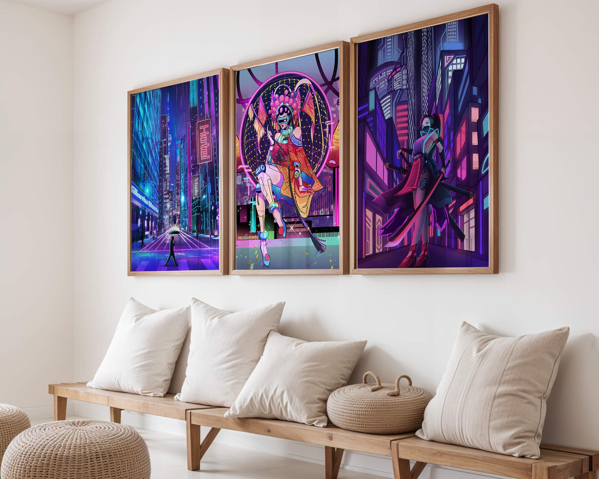 Neon-Futuristisches Triptychon rahmenlos