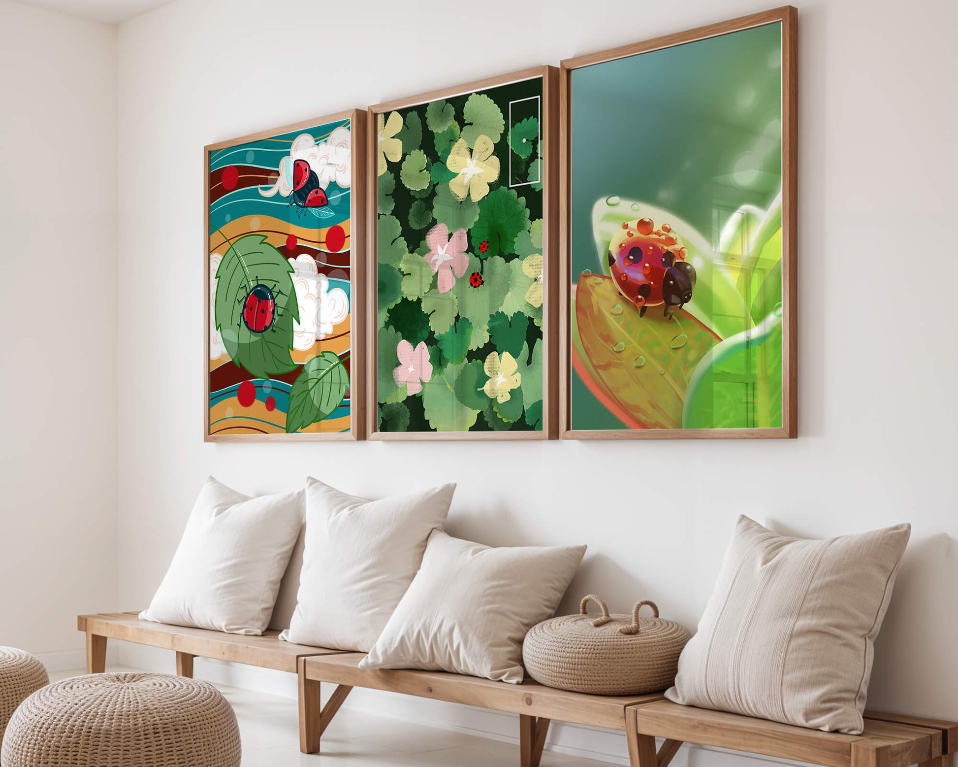 Tríptico De Mariquitas En Estilo Natural Moderno