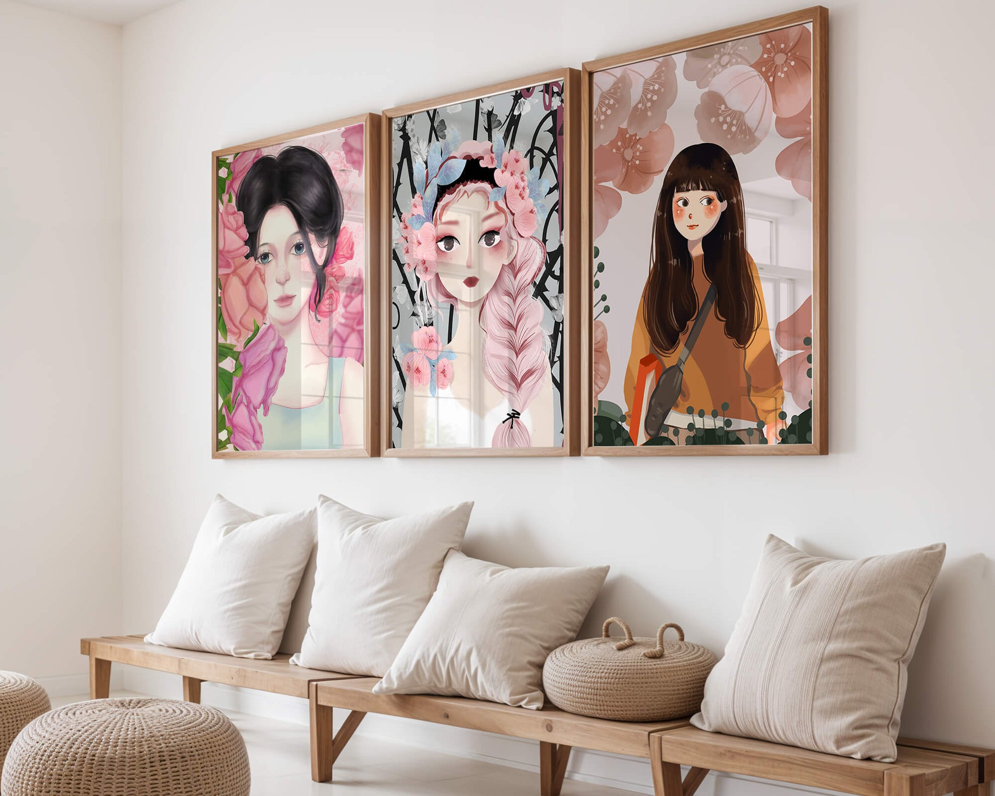 Illustrations artistiques de femmes avec des fleurs et inspiration botanique
