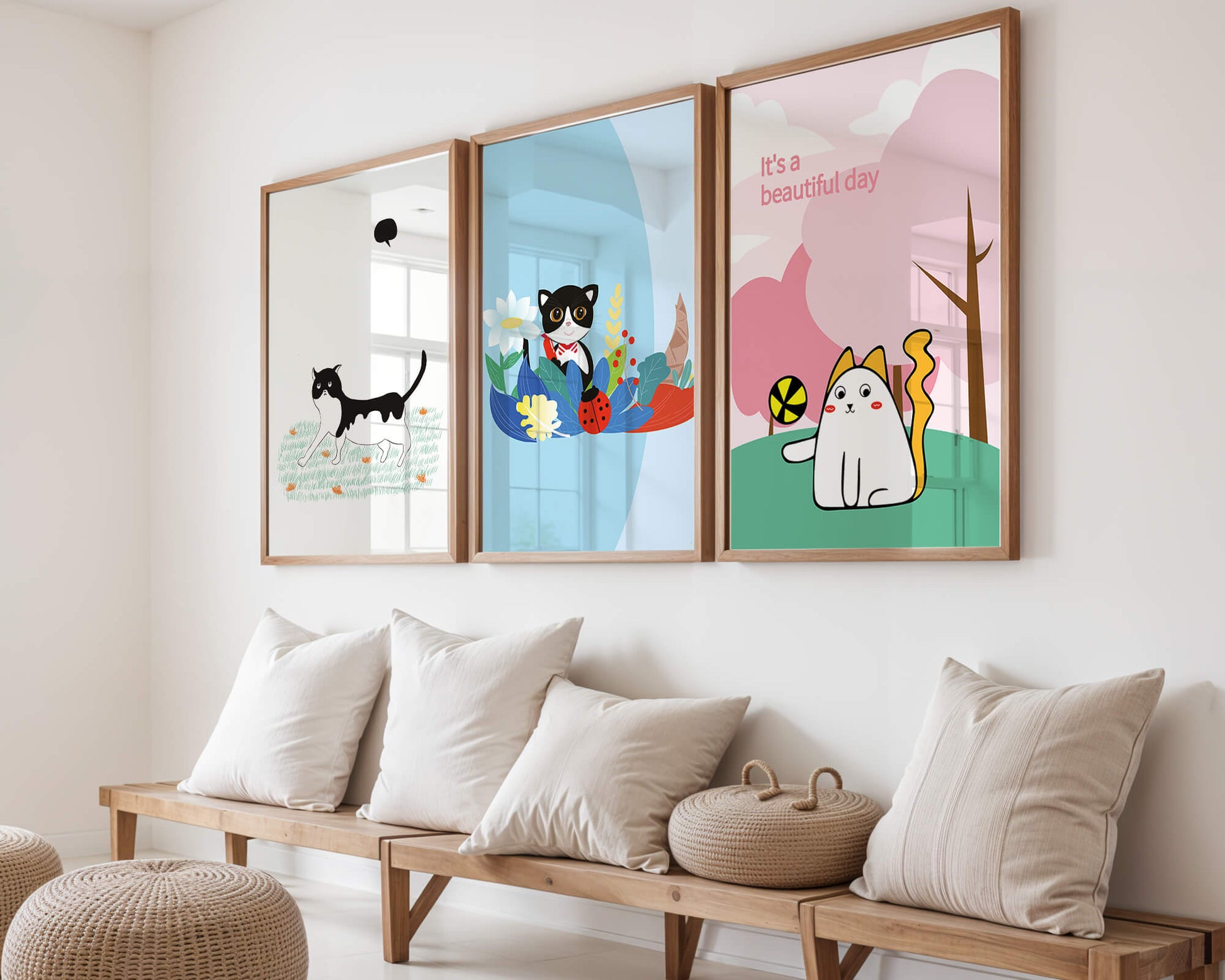 Pósters Coloridos con Gatos en Estilo Ilustrado para Decoración