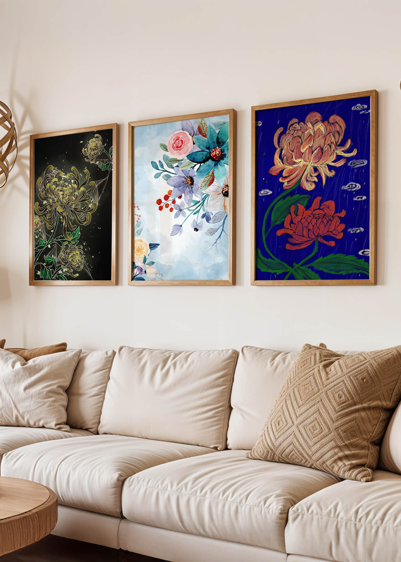 Pinturas Florales Sin Marco en Interiores Modernos
