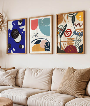 Ensemble de Trois Œuvres d’Art Abstrait aux Couleurs Vibrantes