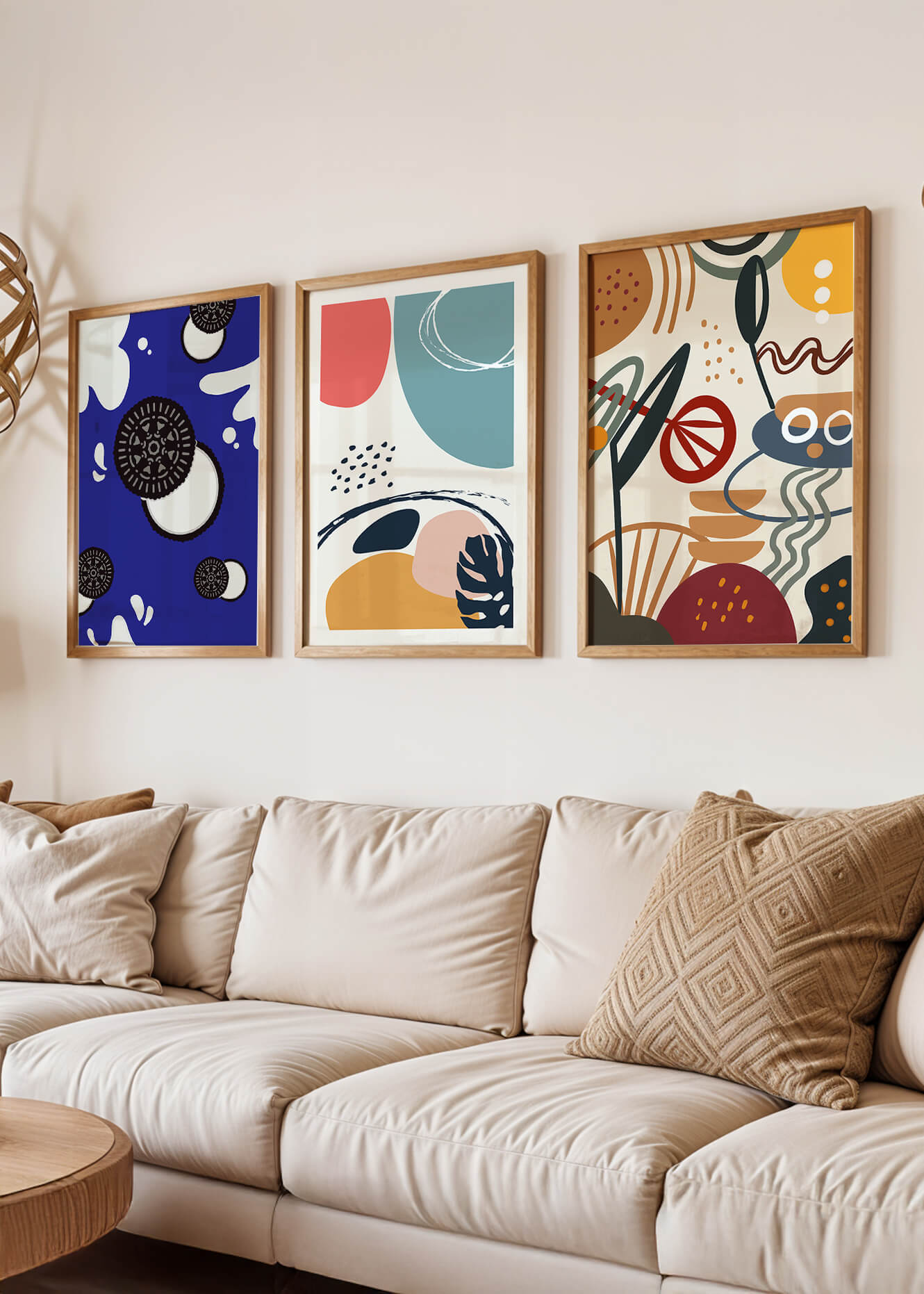 Ensemble de Trois Œuvres d’Art Abstrait aux Couleurs Vibrantes