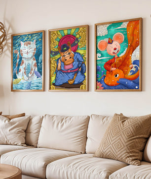 Ensemble d'illustrations d'animaux au style fantastique