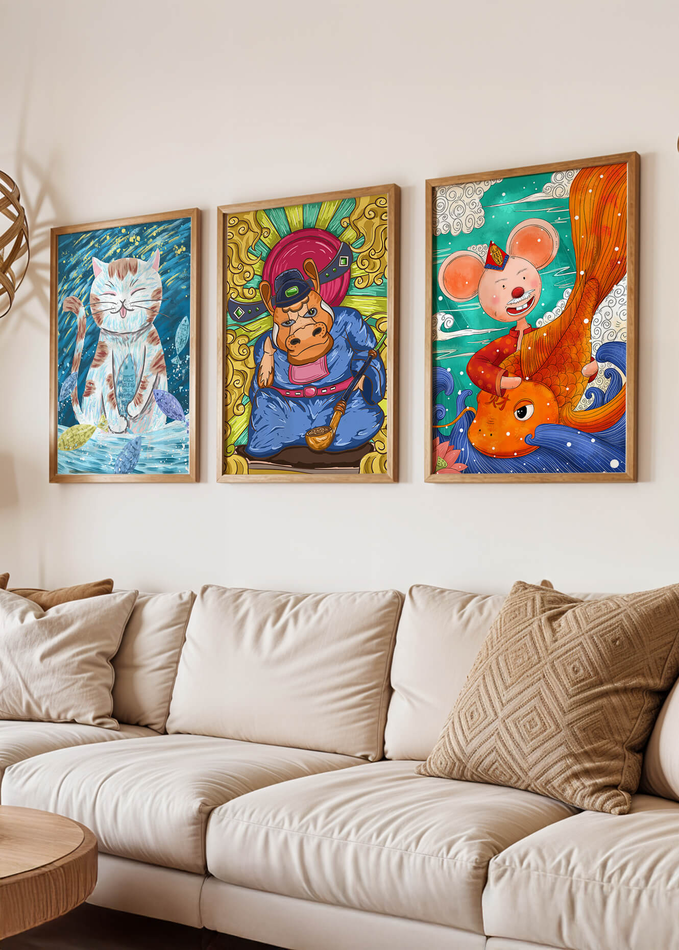 Ensemble d'illustrations d'animaux au style fantastique