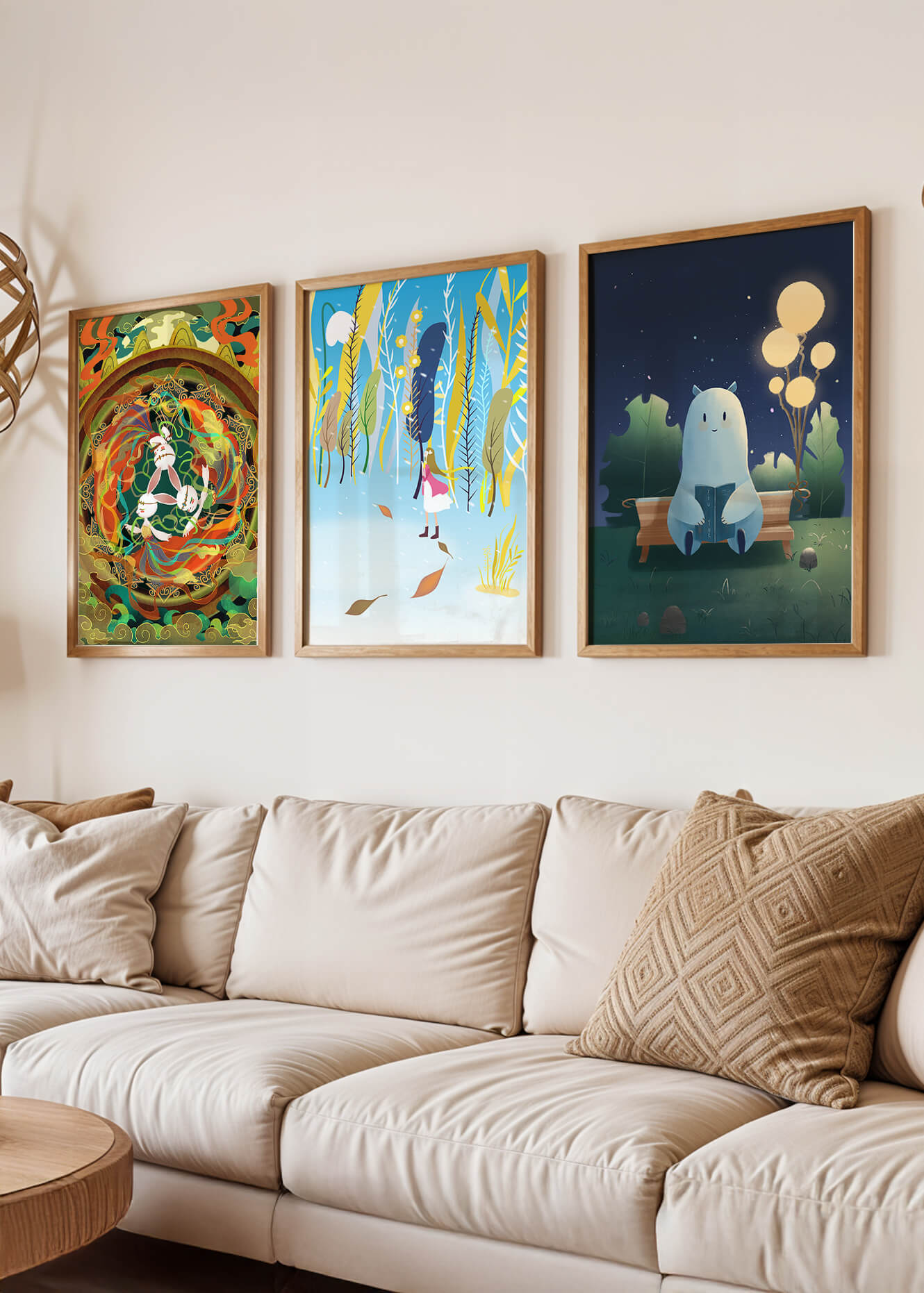 Conjunto De Tres Obras De Arte En Pared Con Elementos Dorados