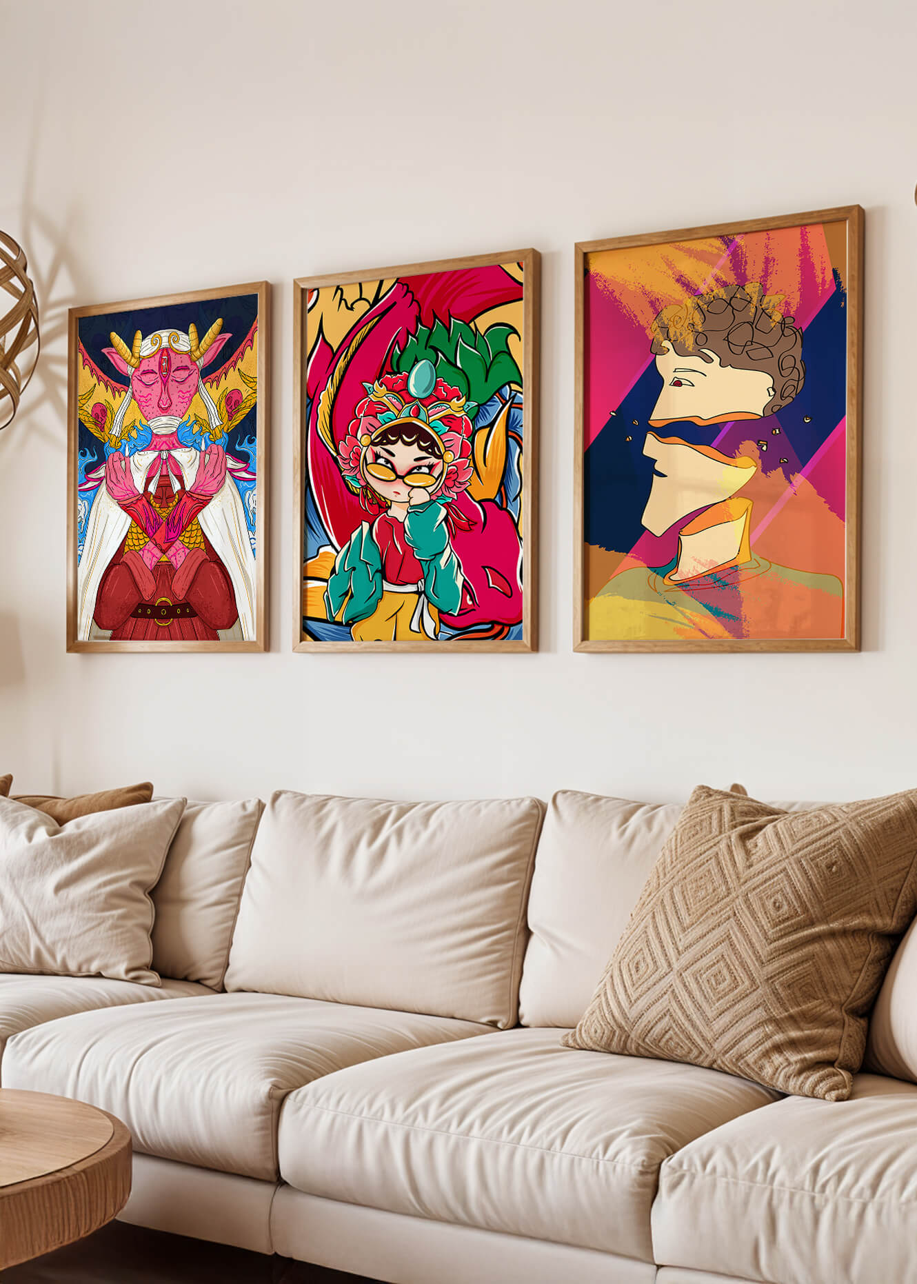 Conjunto de Tres Obras de Arte Pop sin Marco