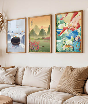 Art moderne avec paysages naturels et détails colorés