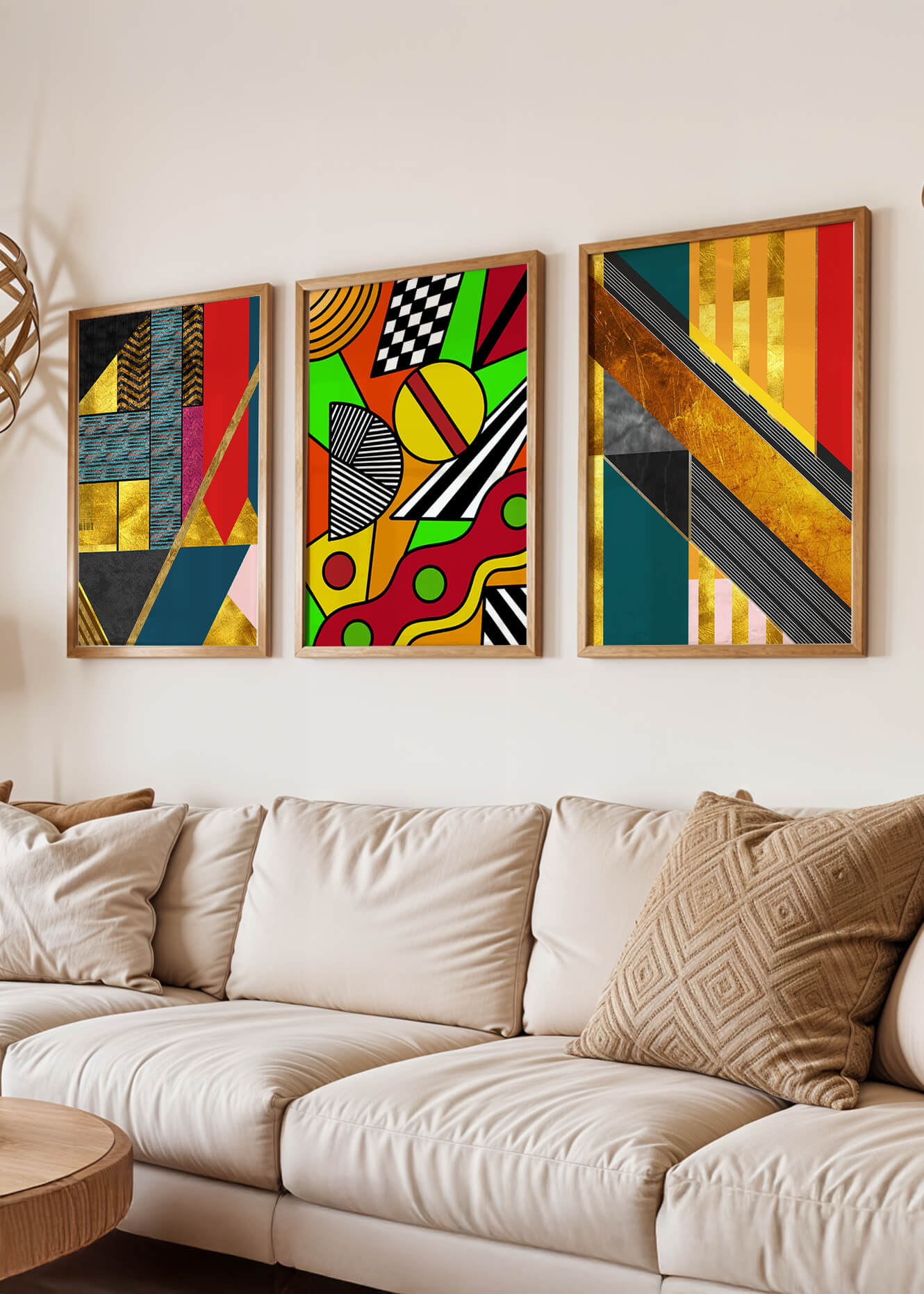 Composición De Arte Abstracto Con Elementos Geométricos Y Dorados