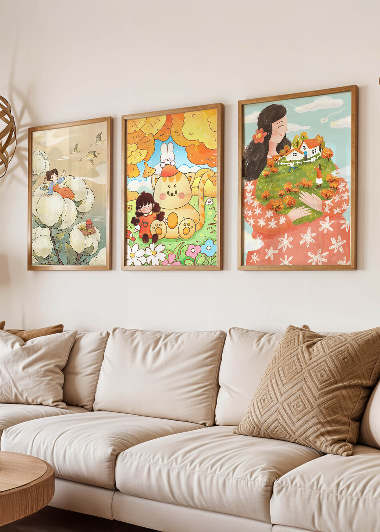 Art coloré pour enfants avec des dessins d'enfants et d'animaux dans des cadres en bois