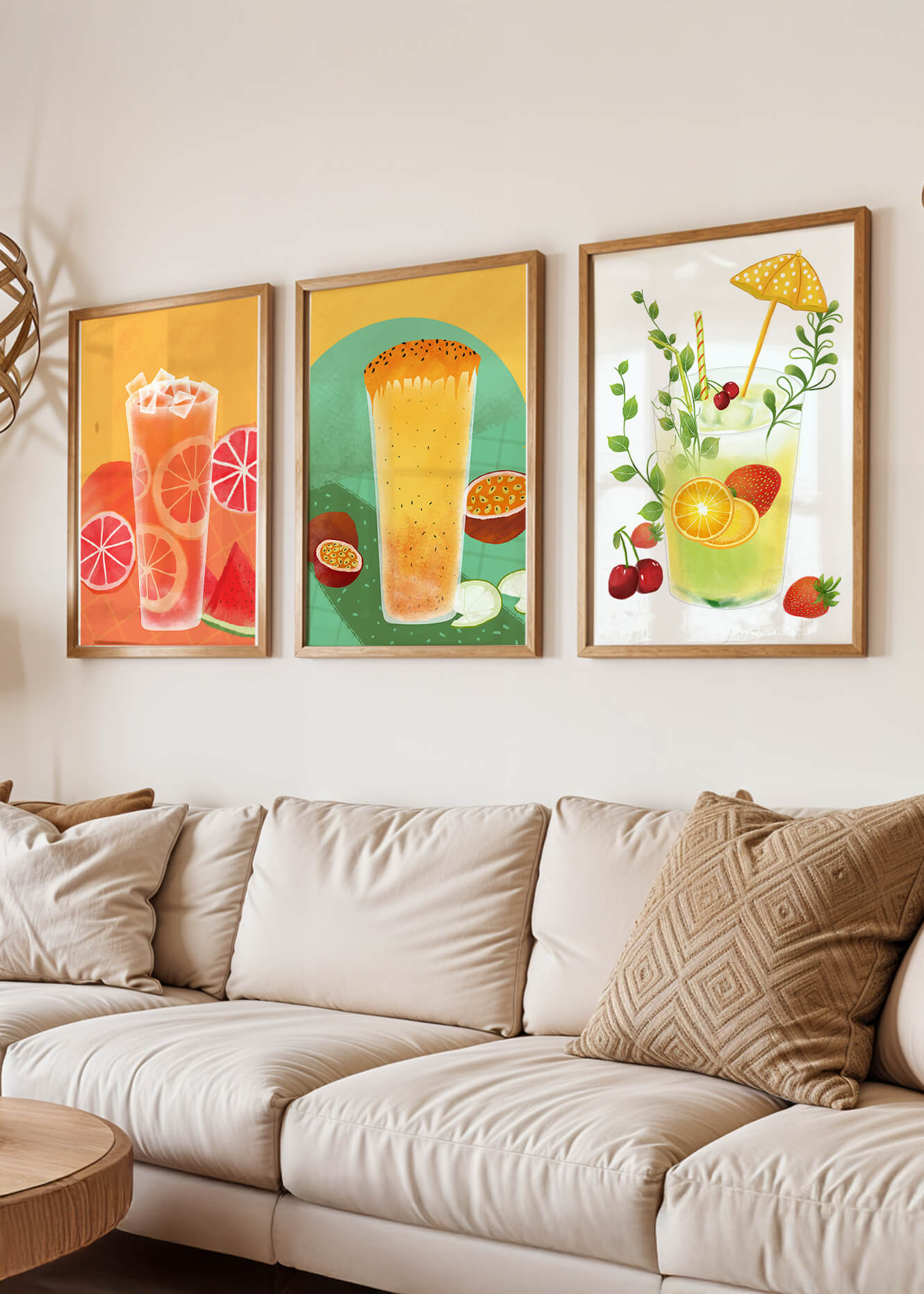Set moderner tropischer Getränke-Kunstwerke im illustrativen Stil
