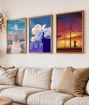 Zeitgenössische Kunst: Minimalistisches Triptychon mit Landschaften