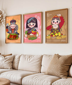Illustrations culturelles de nourriture dans divers styles ethniques