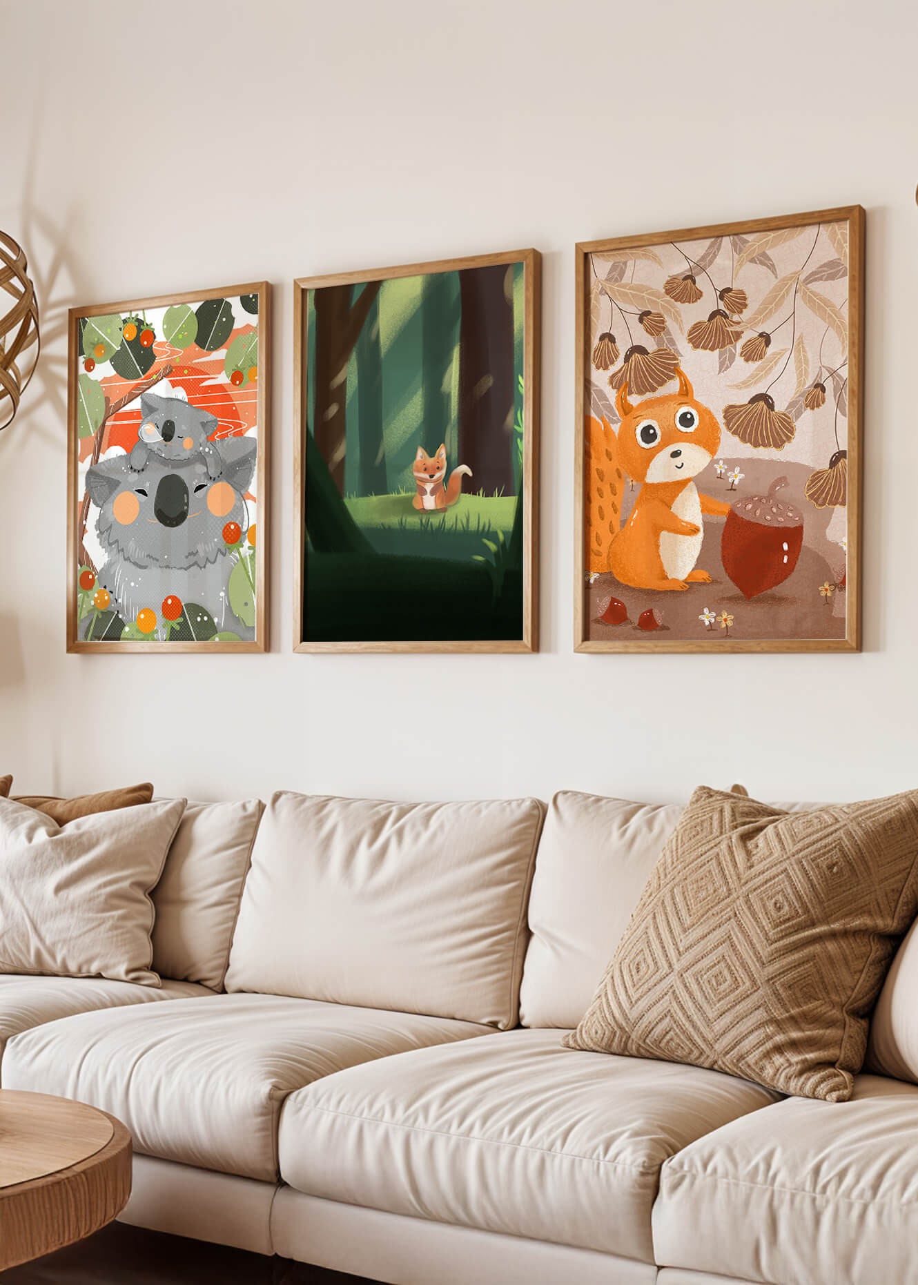 Tríptico de Animales del Bosque en Estilo Infantil