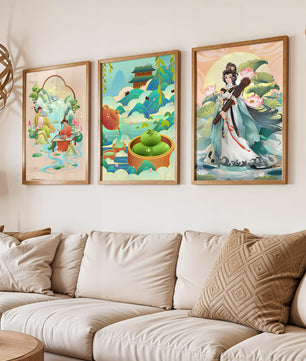 Ensemble d’œuvres d’art de style asiatique sur fond neutre