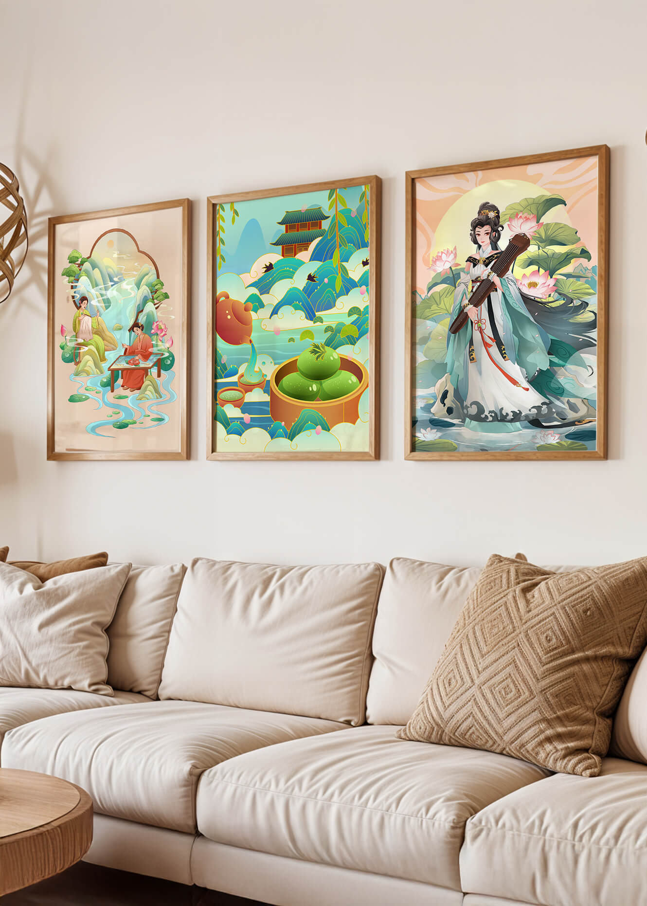 Ensemble d’œuvres d’art de style asiatique sur fond neutre
