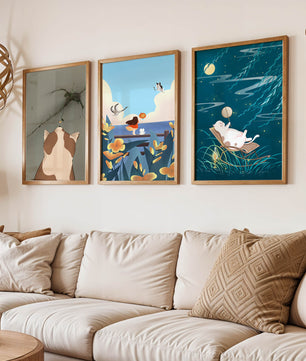 Triptyque d’Art avec Animaux et Paysages Illustrés