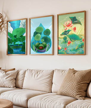 Conjunto De Impresiones De Arte Botánico De Nenúfares Sin Marco