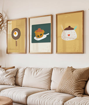 Trio de tableaux de cuisine aux motifs minimalistes et modernes