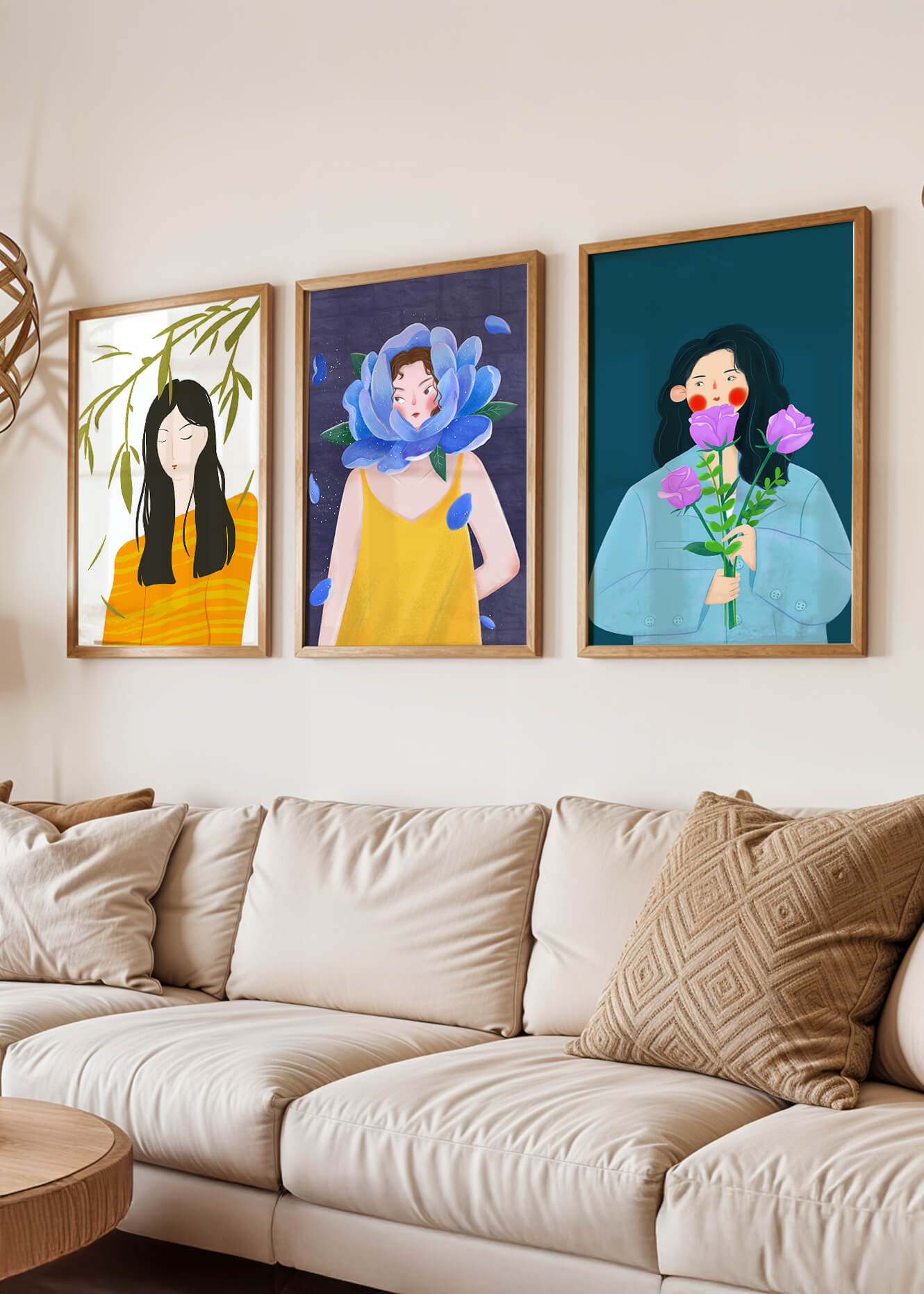 Ensemble de trois illustrations modernes sans cadre