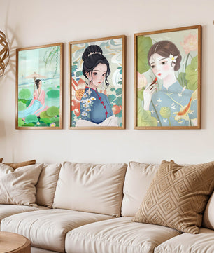 Décoration murale avec art asiatique de femmes élégantes
