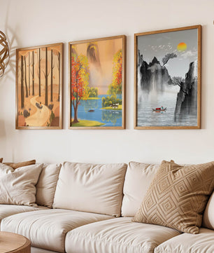 Ensemble de tableaux de paysages naturels scéniques avec art asiatique