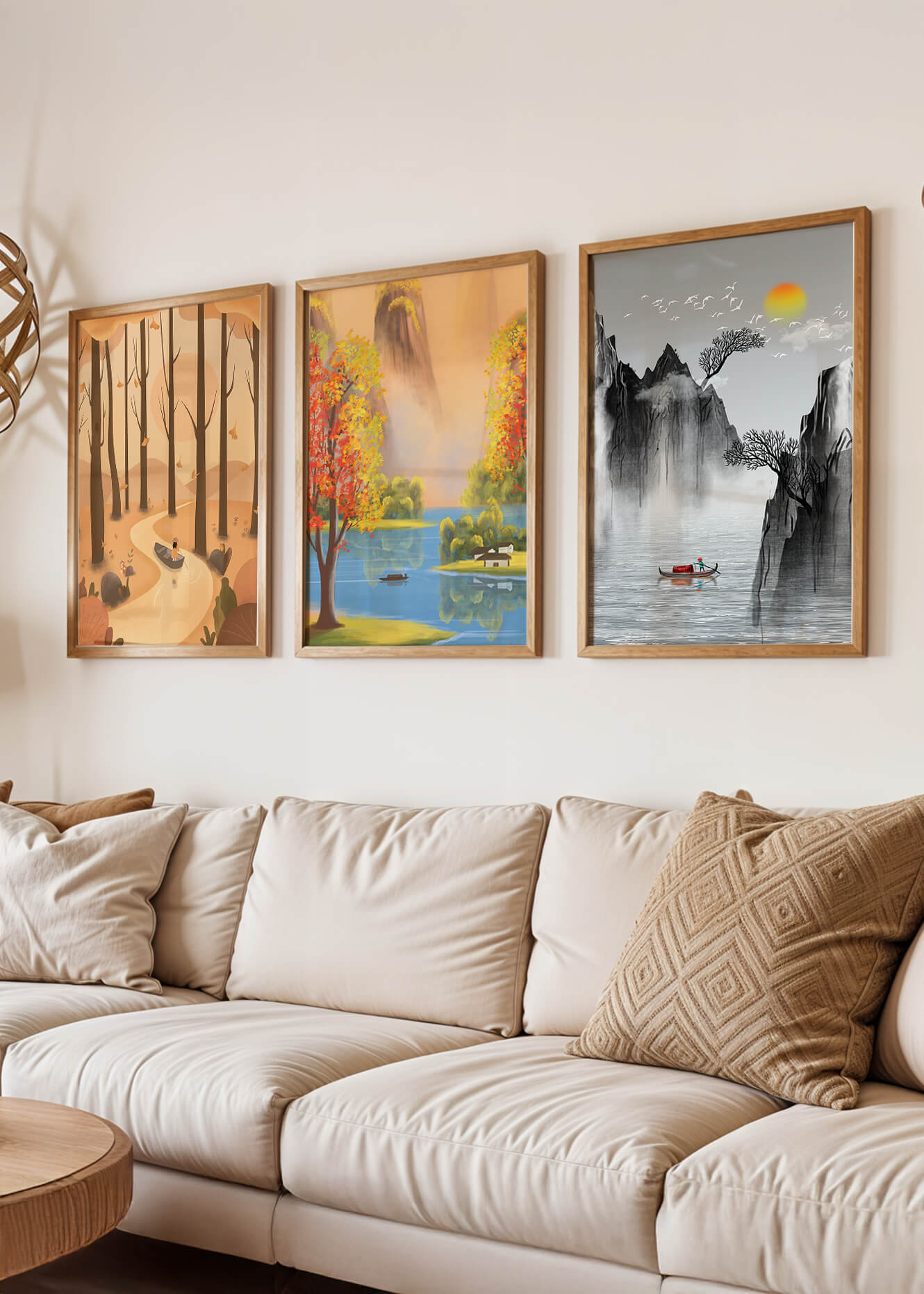 Ensemble de tableaux de paysages naturels scéniques avec art asiatique