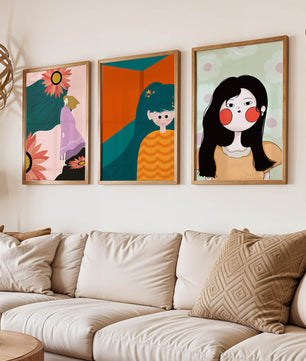 Illustrations modernes colorées sans cadre avec portraits