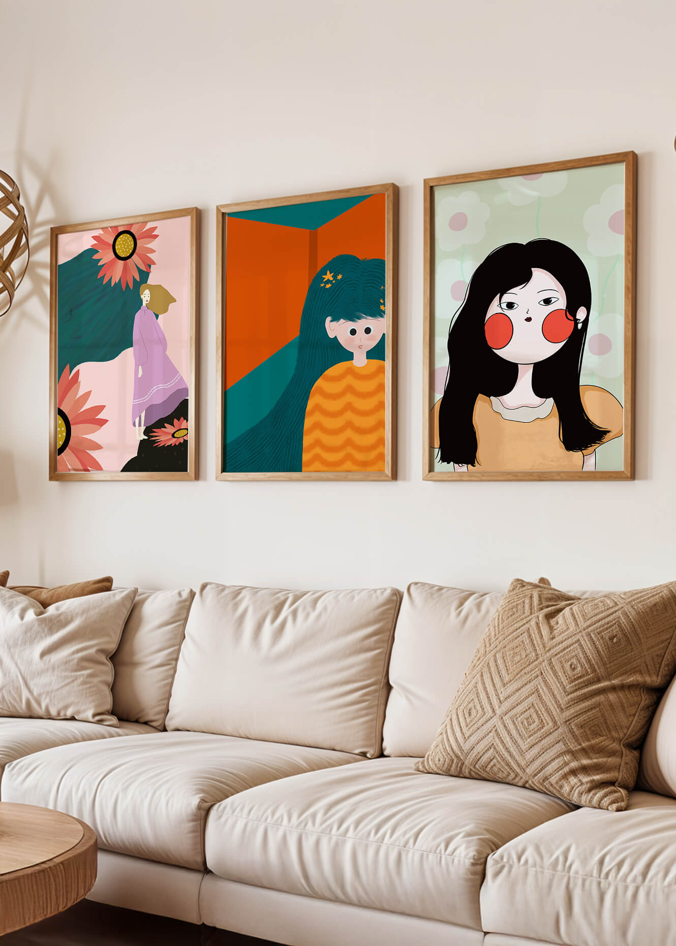 Illustrations modernes colorées sans cadre avec portraits