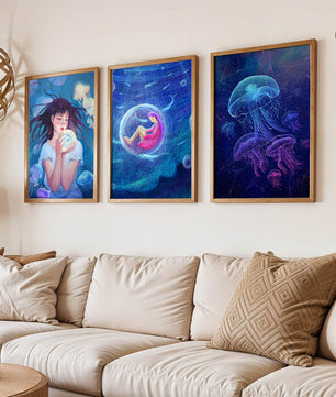 Ensemble de toiles avec illustrations de méduses et de personnages