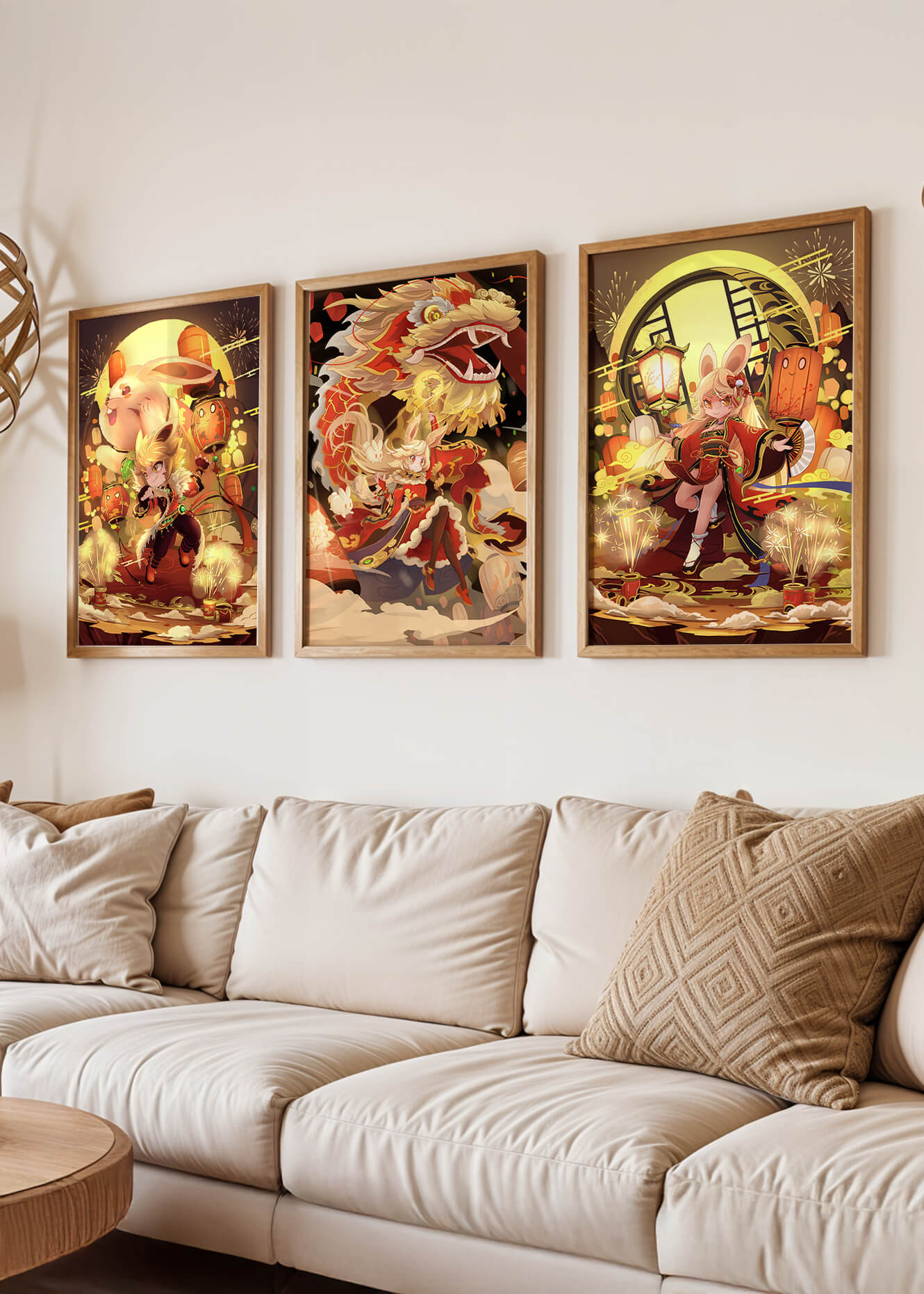 Ensemble d’illustrations sur le thème des dragons et des animaux aux couleurs chaudes