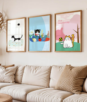Pósters Coloridos con Gatos en Estilo Ilustrado para Decoración