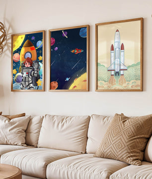 Astronautes et vaisseaux spatiaux dans des illustrations modernes