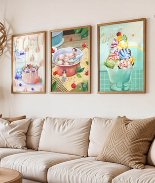 Triptyque coloré d’art culinaire pour enfants sur mur