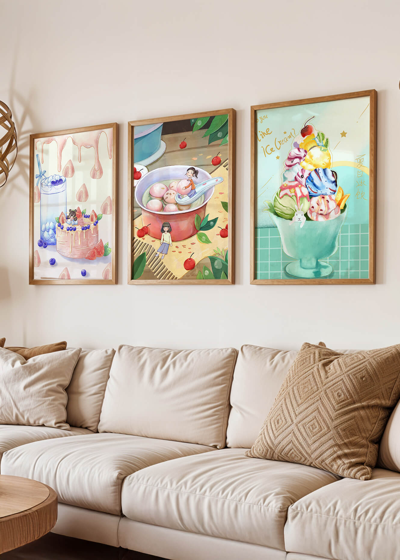 Tríptico Colorido de Arte Culinario Infantil en Pared