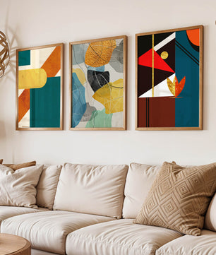 Art abstrait moderne avec des éléments géométriques et des détails dorés