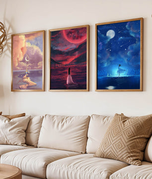 Décoration murale moderne avec œuvres d'art sans cadre