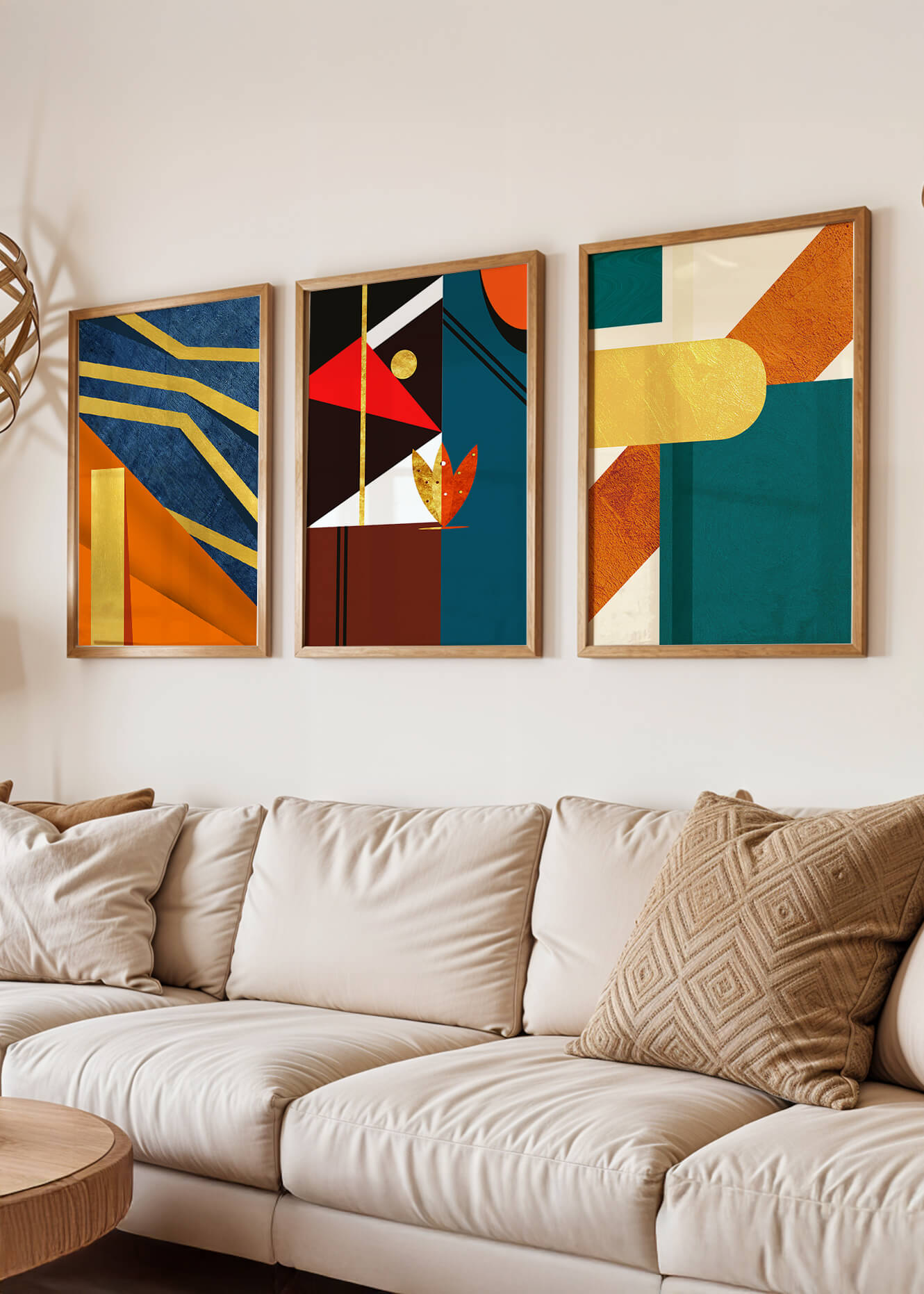 Conjunto de Arte Abstracto Colorido con Elementos Dorados