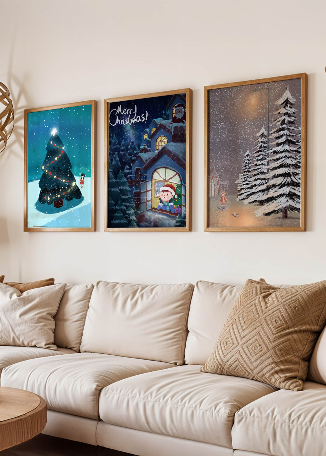 Decoración Navideña con Ilustraciones de Invierno y Ámbitos Festivos