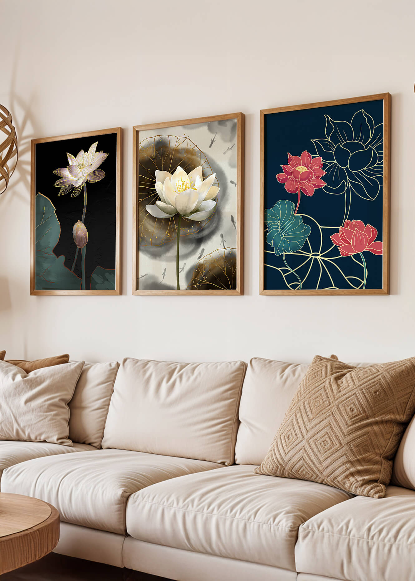 Imágenes Artísticas de Flores de Loto con Detalles en Oro