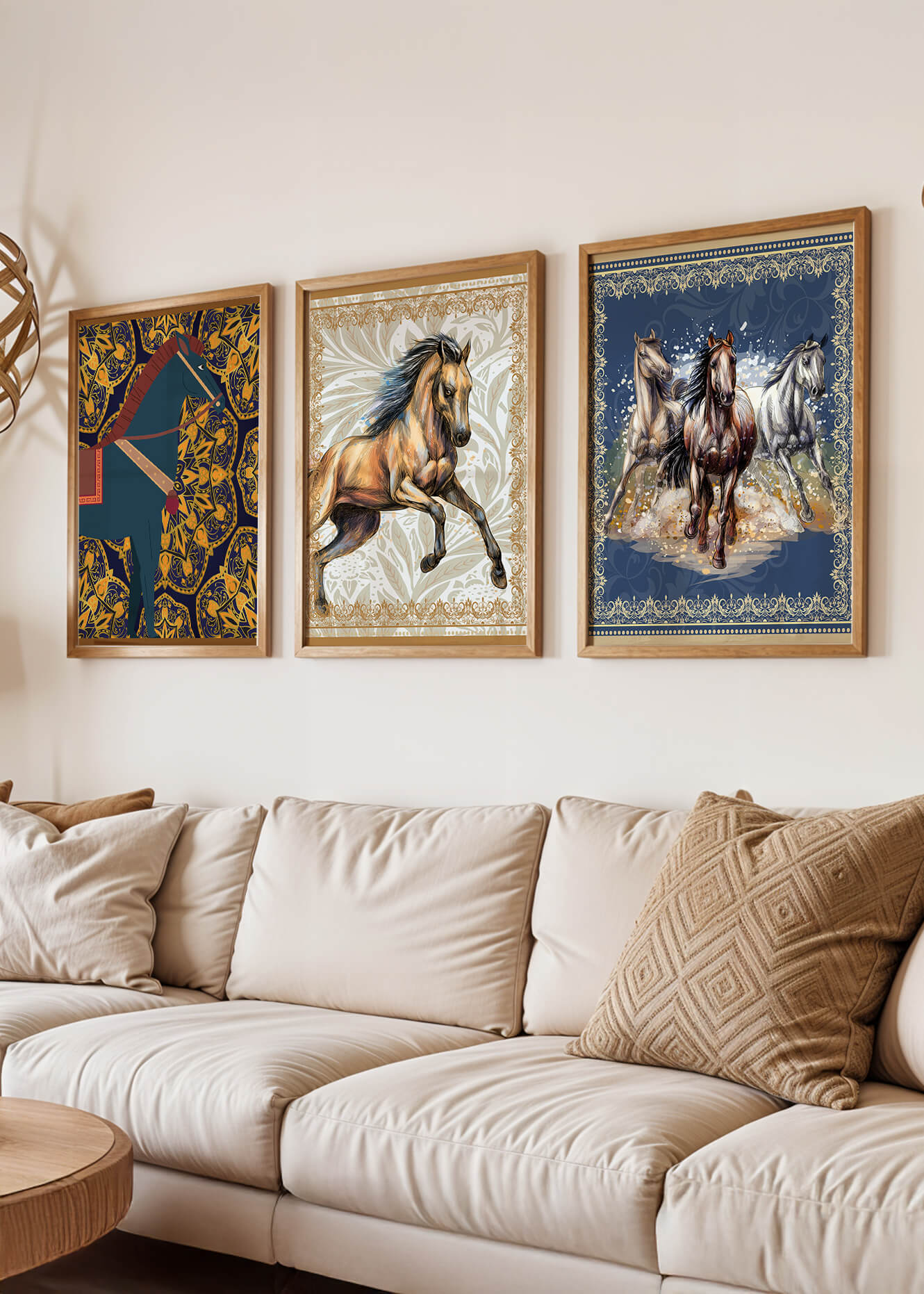 Tríos de Arte Ecuestre con Fondos Ornamentales