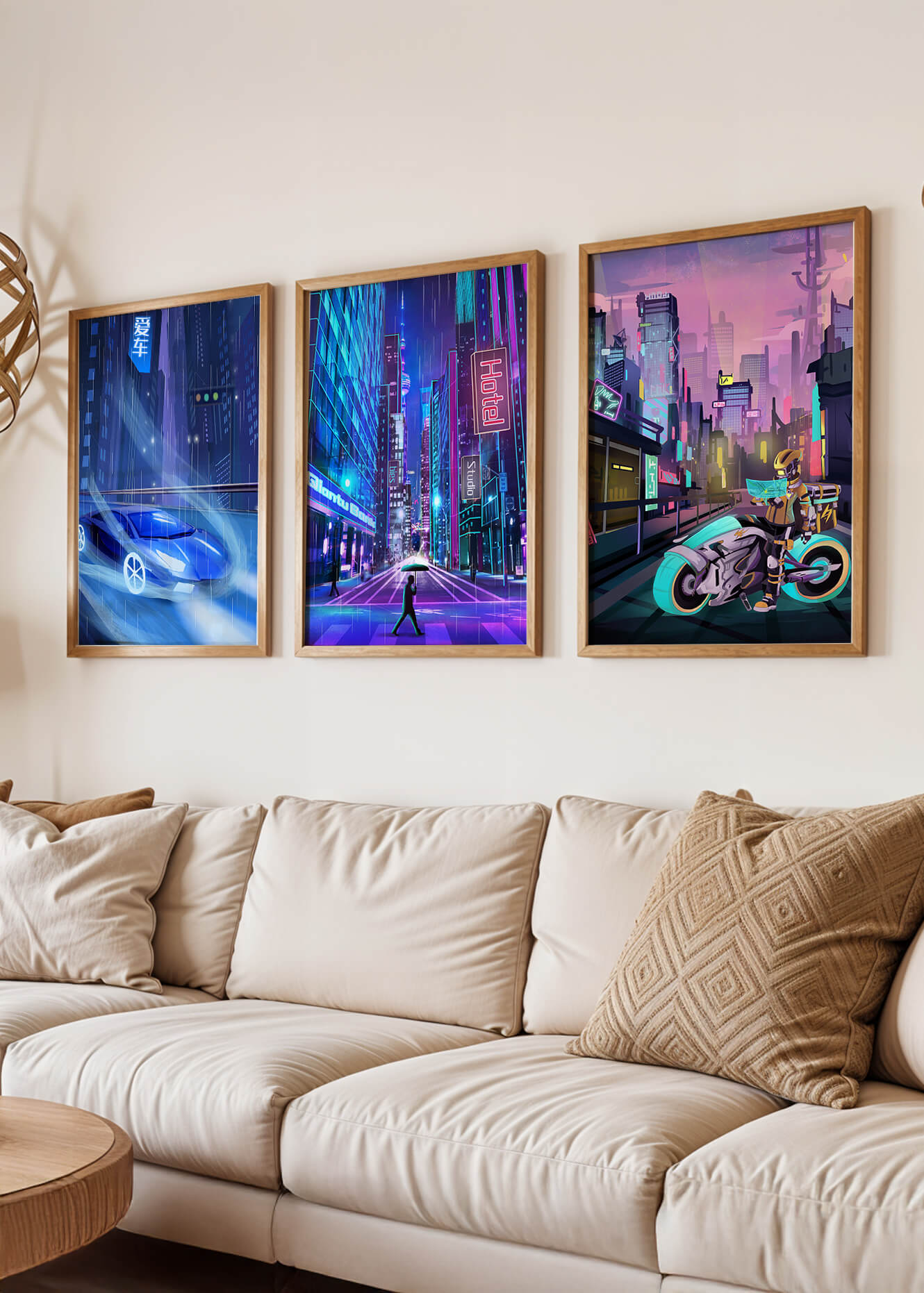 Ensemble d’impressions d’art futuriste avec des villes et des véhicules