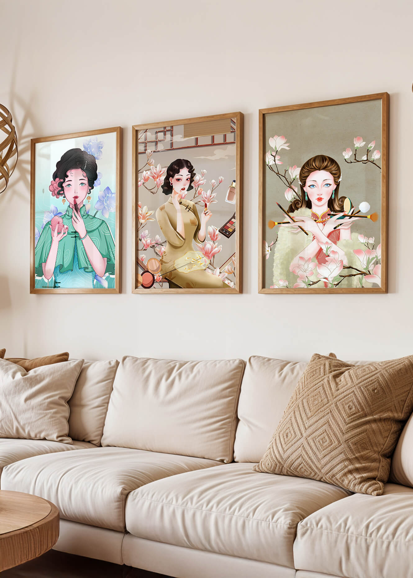 Conjunto De Impresiones Artísticas De Mujeres Estilo Retro Con Elementos Dorados