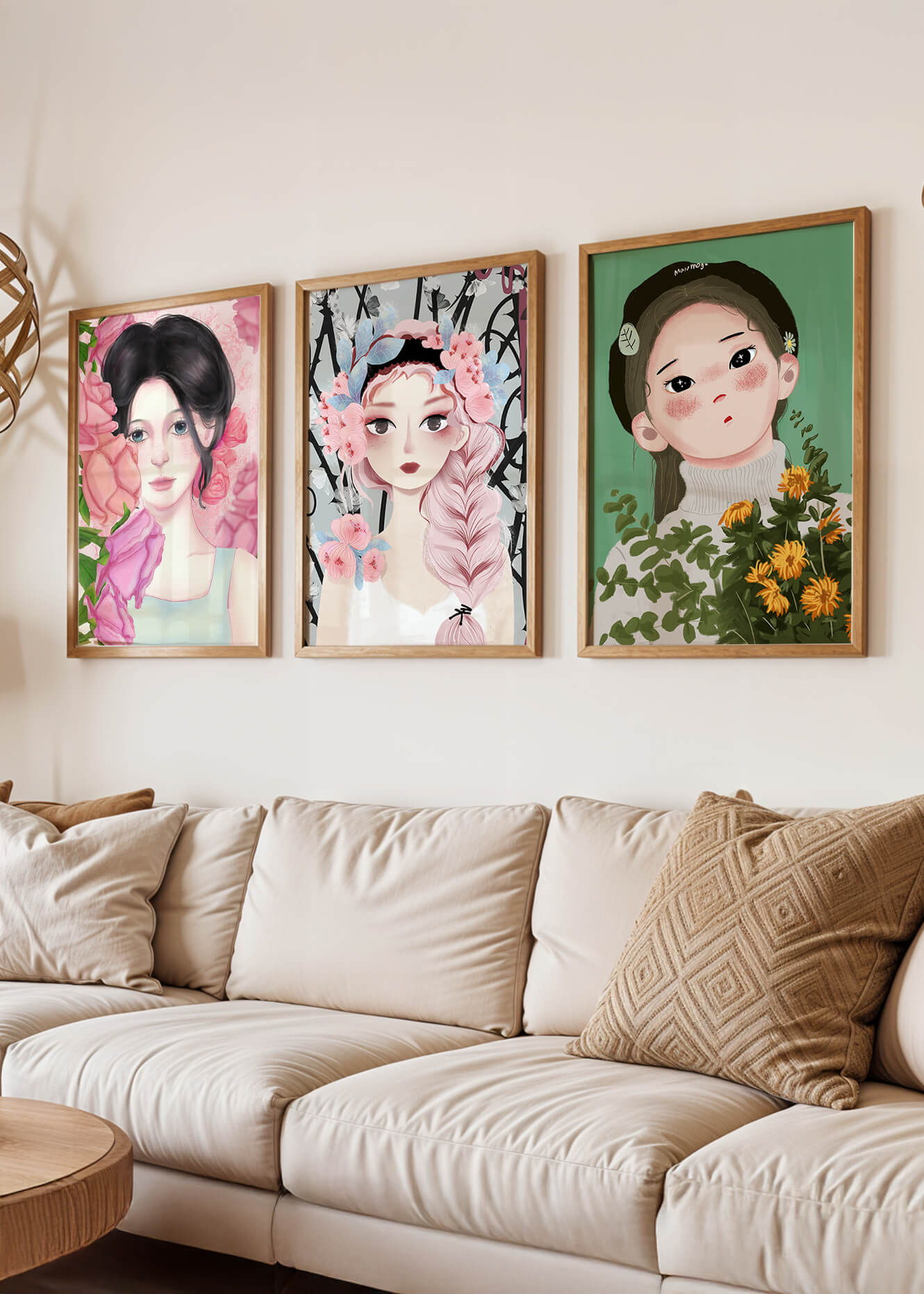 Illustrations de femmes avec des fleurs sur fond clair