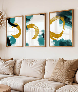 Decoración abstracta moderna sin marco con elementos dorados