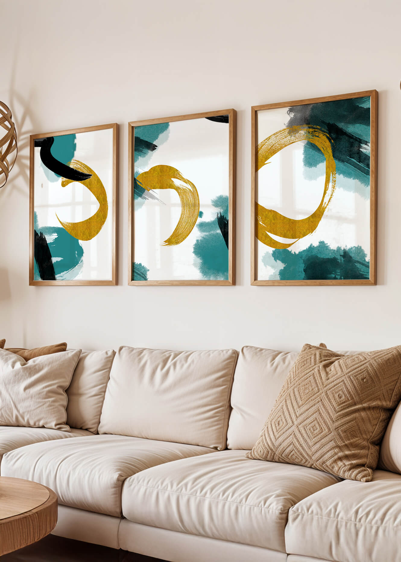 Decoración abstracta moderna sin marco con elementos dorados