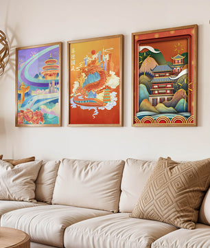 Piezas de Arte Cultural con Elementos Asiáticos y Motivos Tradicionales