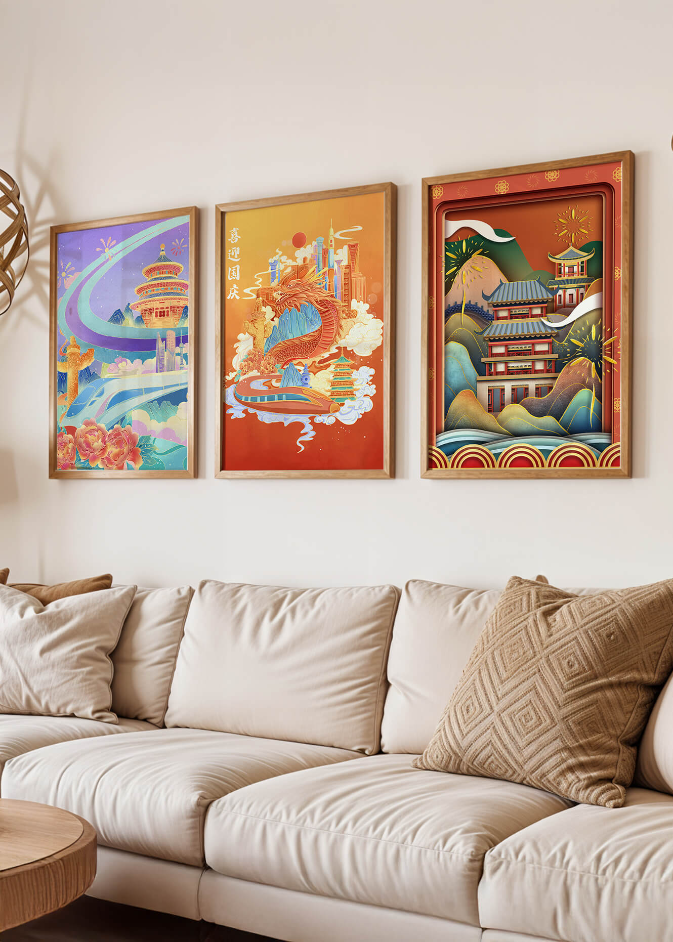 Piezas de Arte Cultural con Elementos Asiáticos y Motivos Tradicionales